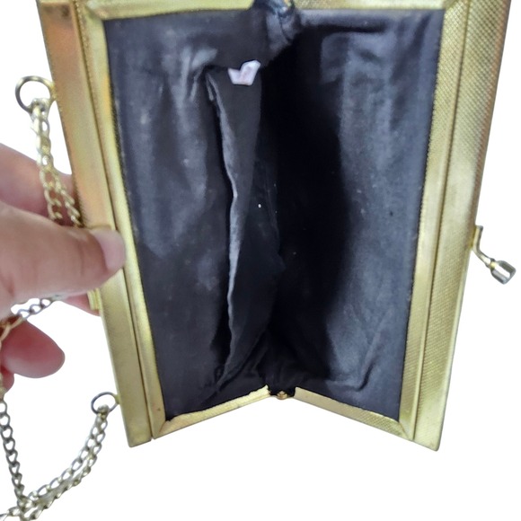 Vintage Floral Tapestry Handbag Gold Chain‎ Purse Evening Bag Made In China - Picture 5 of 10